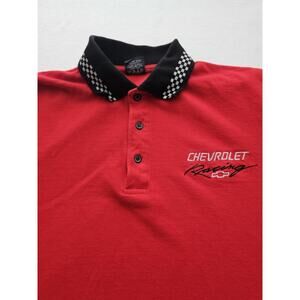 Vintage Chevrolet Racing Mens Polo Checkered Flag 90s Size XL Red